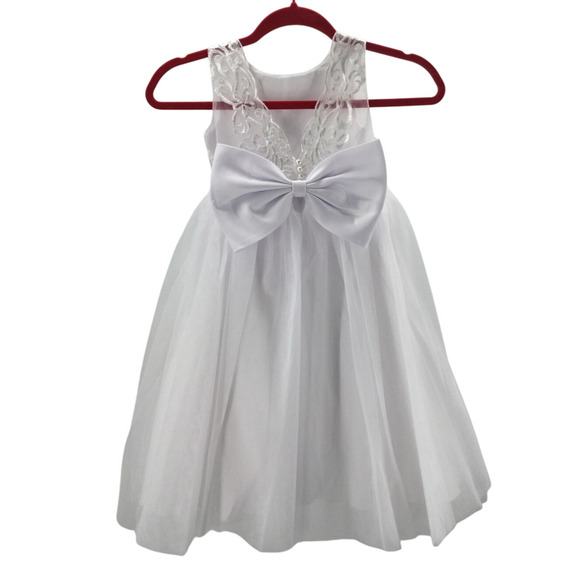 FLOWER GIRL PARTY SZ 4-5 Y white embroidered bow communion baptism NEW B118 - Picture 2 of 7